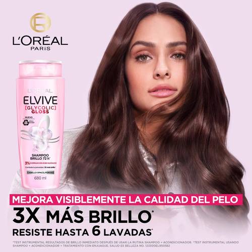 Shampoo Elvive Glycolic Gloss para un cabello con brillo