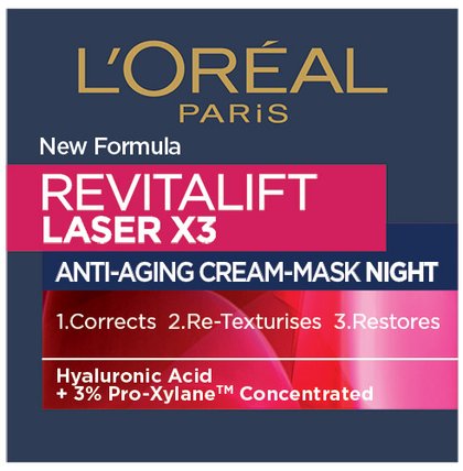 Cuidado facial Foto del frente del envase de la crema nocturna Revitalift Laser X3